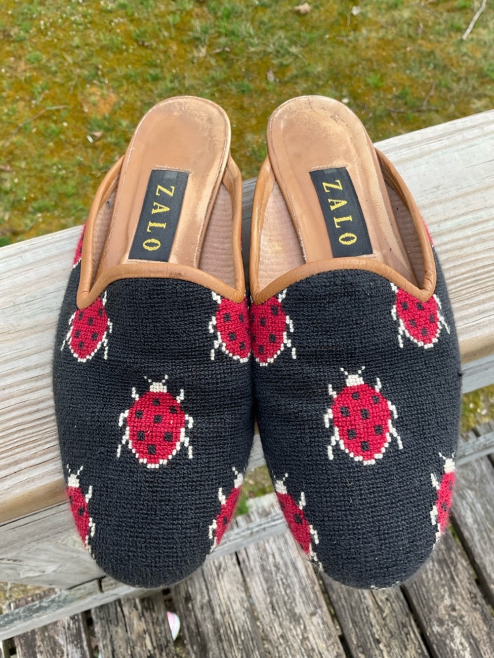Zalo Black & Red Ladybug Knit Slip-On Mules novelty print